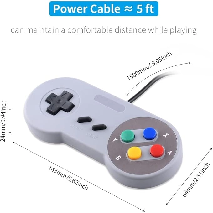 Retro N64 Controller - BLUE/RED Windows PC Mac Raspberry Pi Pack