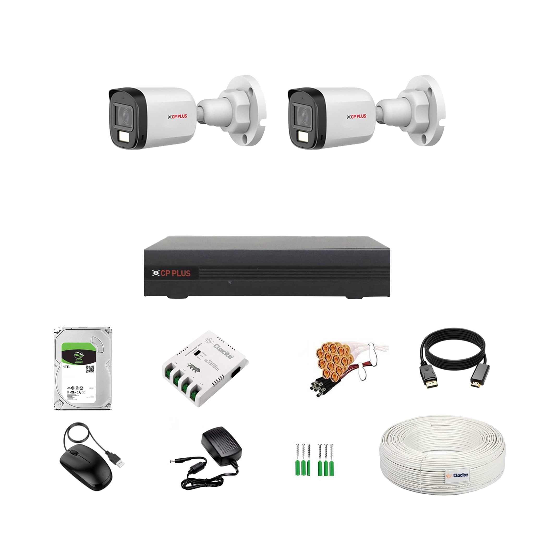 Aditya Infotech Ltd illumax 5MP DVR - 4CH + 5MP Dual Light Bullet Camera - 2 Bullet + 1TB HDD + 4CH SMPS + CCTV Cable + BNC/DC
