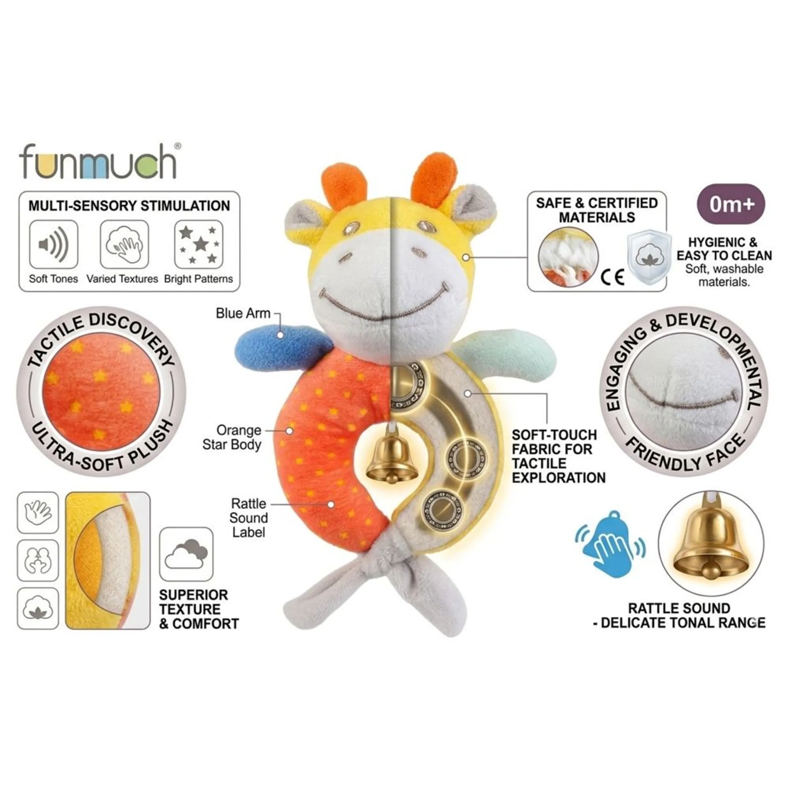 Giraffe Soothe Rattle Toy - Suitable for 0 month & above 100% durable polyester