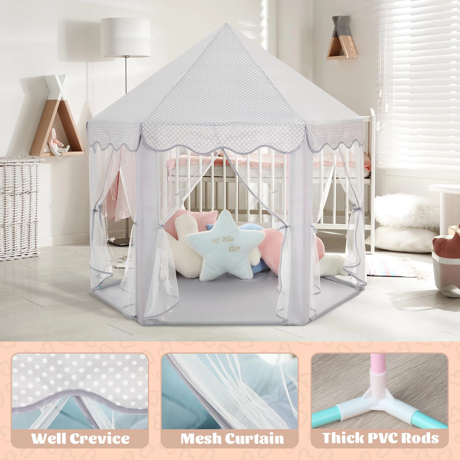Princess Castle Tent - 52 inches x 48 inches x 52 inches Pink