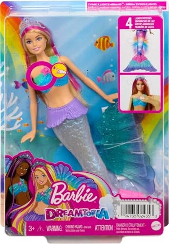 Dreamtopia Twinkle Lights Mermaid Doll - Water-Activated Twinkle Light-Up Tail Purple-Streaked Hair Ages 3+