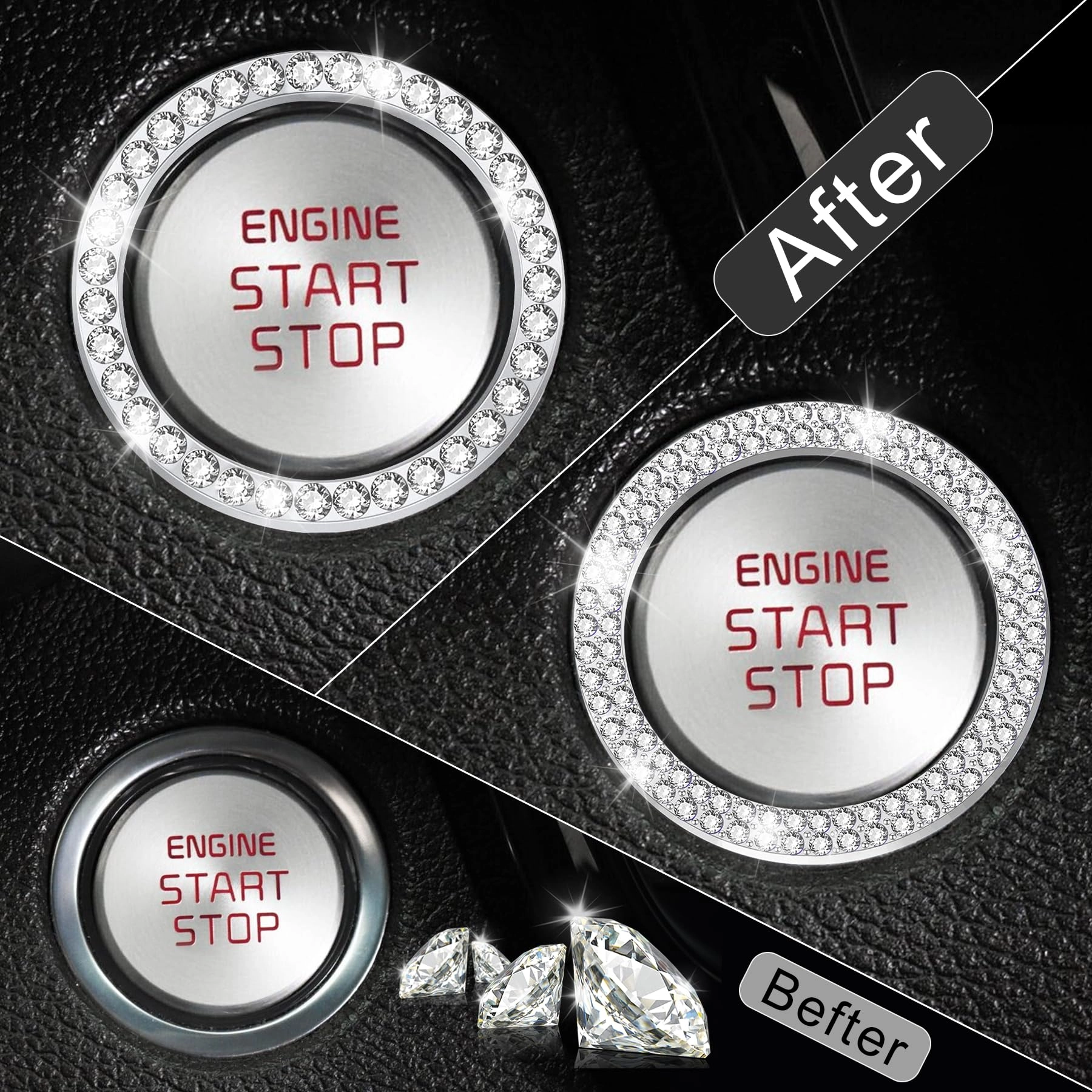 Crystal Combinatorial Rhinestone Engine Start Decoration Ring