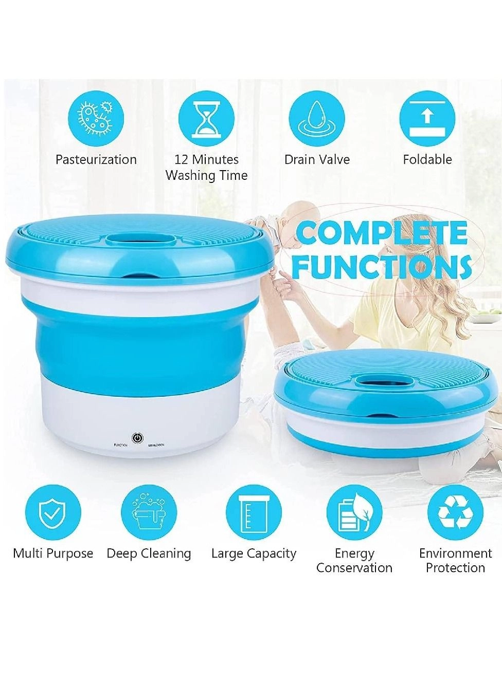 Portable Automatic Mini 7 Liter Folding Washing Machine Small Foldable Bucket Laundry Washer For Dormitories gennext