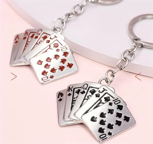 Poker Hand Playing Cards Keychain - Royal Flush