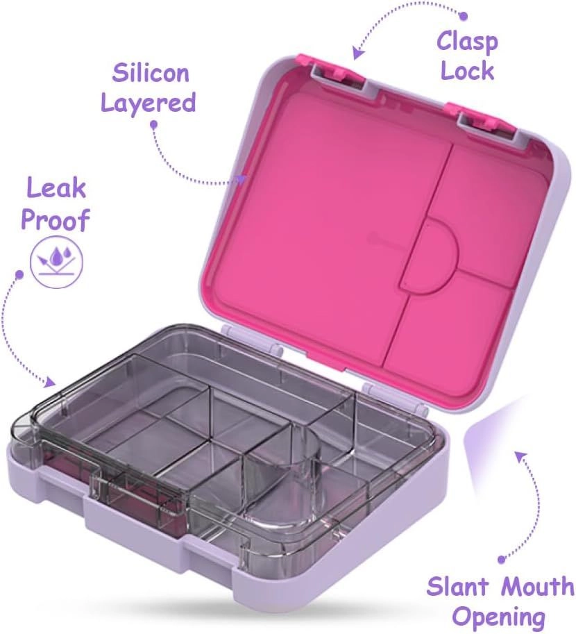 6 And 4 Convertible Lunch Box - Mermaid Purple + 420 ml Water Bottle + Sandwich Cutter