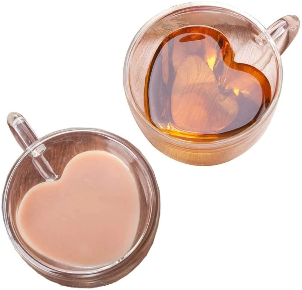Lushh Heart Shape Glass Tumbler - 2 pcs Double Walled Insulated 200 ml