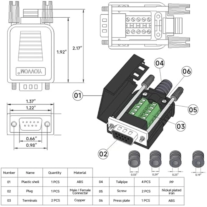 DB9 9PIN SCREW TYPE SERIAL TO TERMINAL FEMALE CONNECTOR ADAPTER