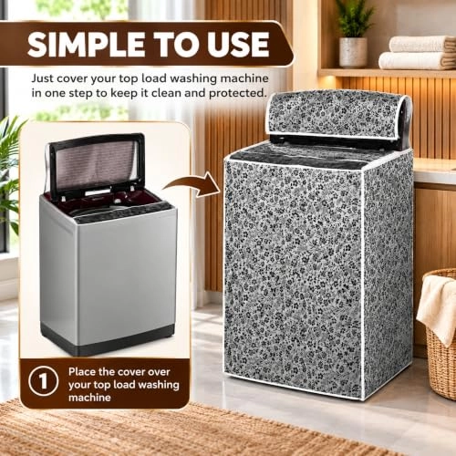 Top Load Washing Machine Cover - Compatible for LG 7.2 Kg 7.5 Kg 55cms X 55cms X 85cms Black & Grey