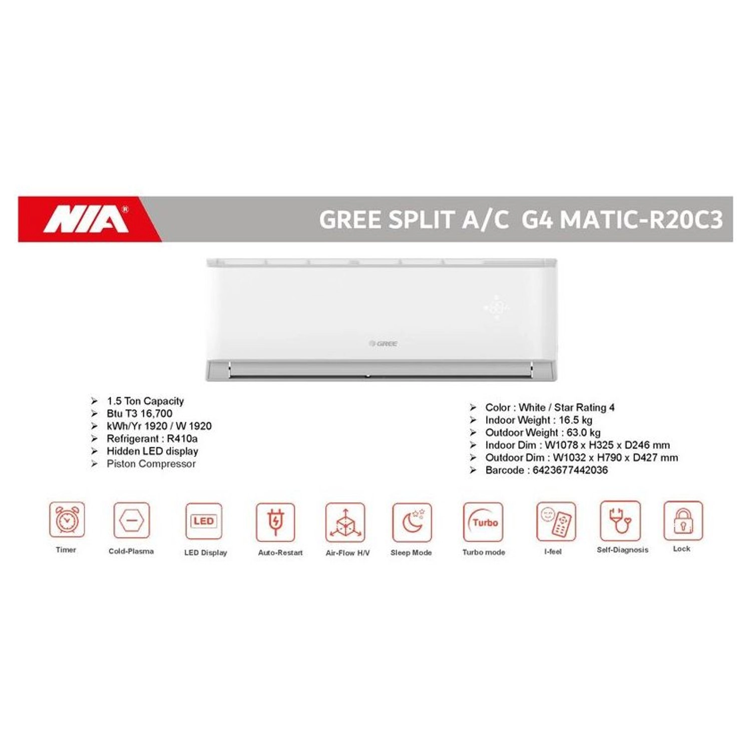 G4MATIC-R20C3 - 1.5 Ton 16700 BTU