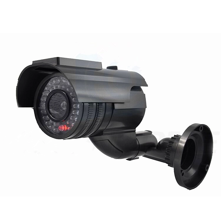 Dummy Security Camera - Solar Powered IR Red LED Light Silver
