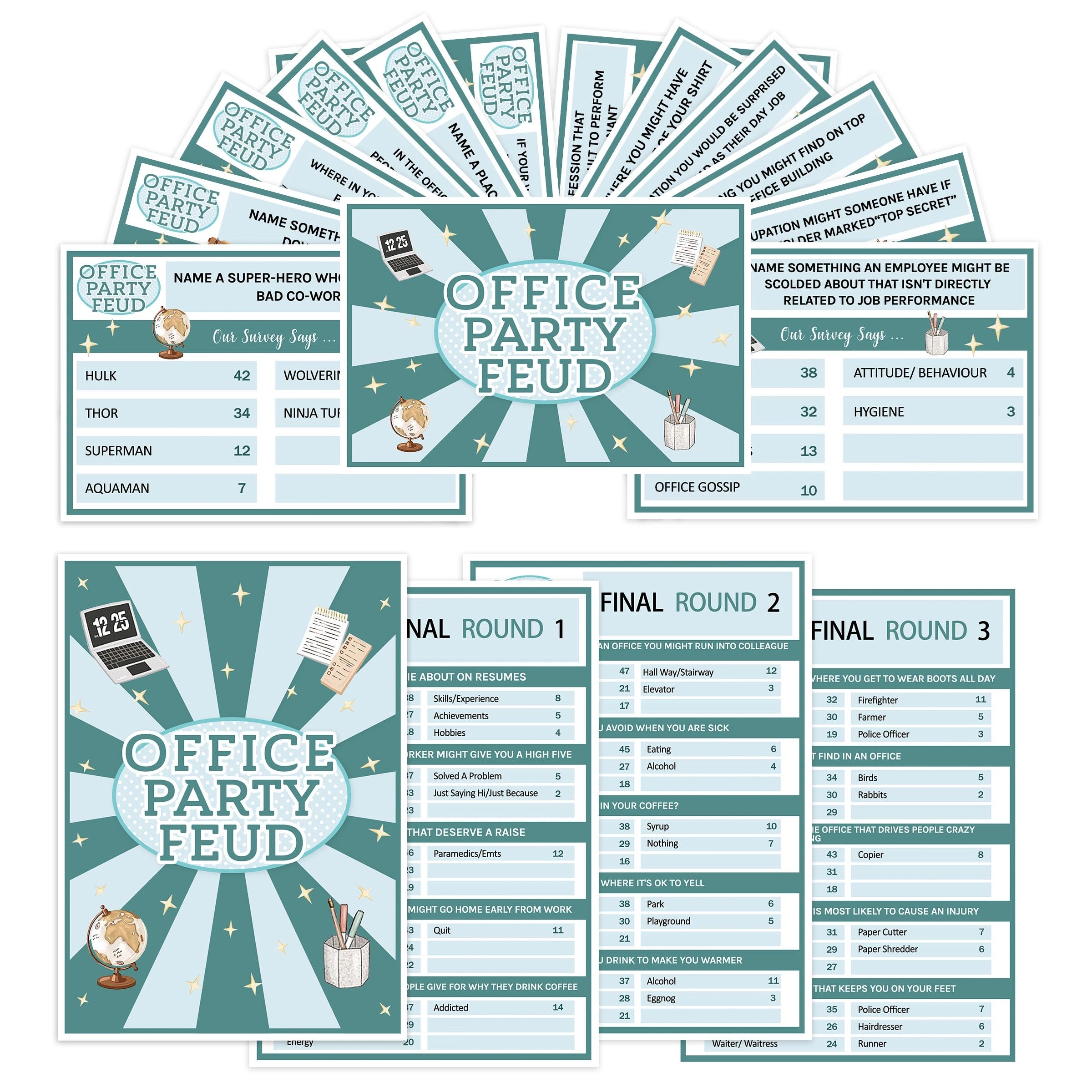 Xenseou Office Party Feud Game - 18 cards Team Building