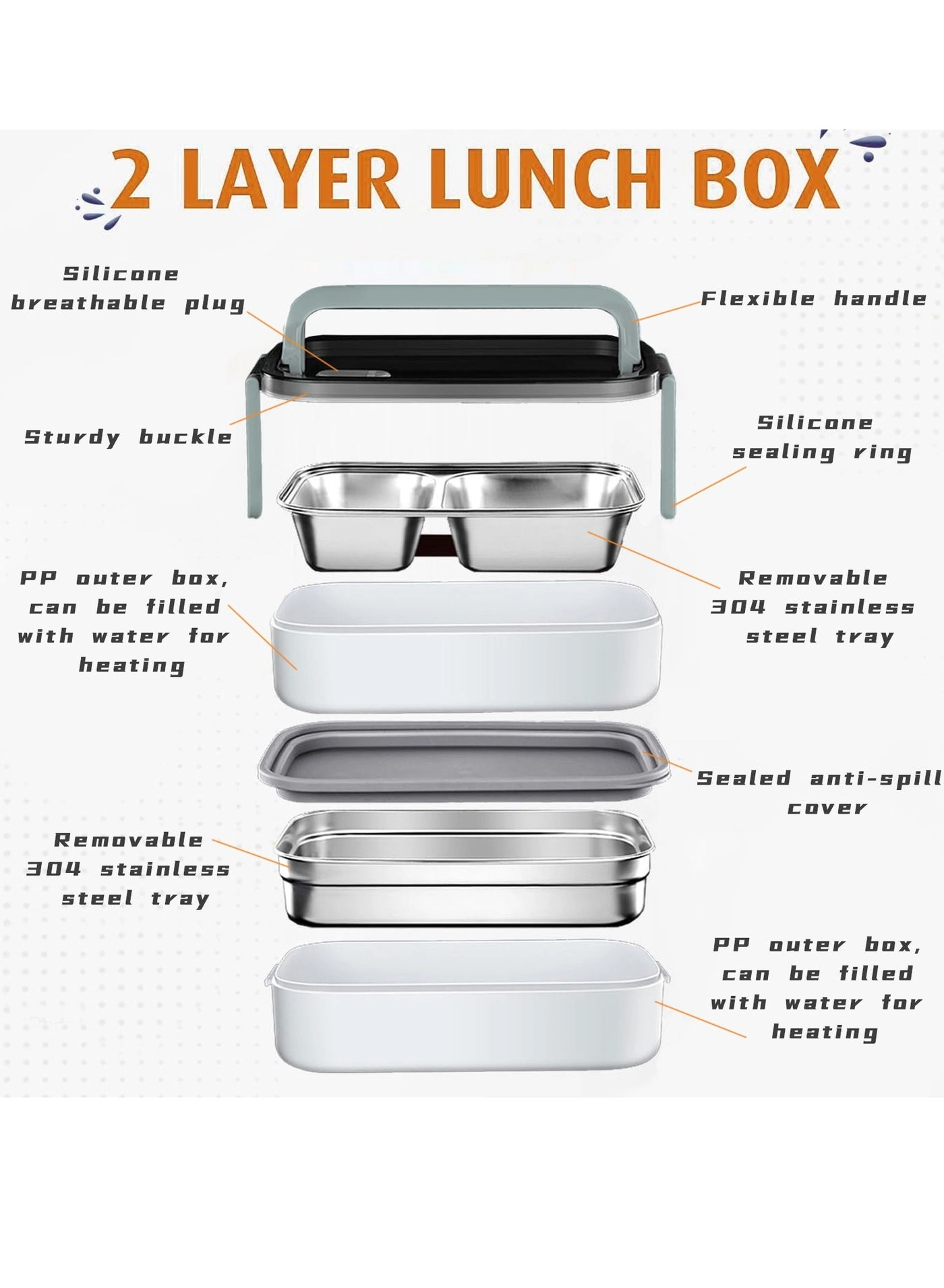 bento box - 304 Stainless steel Double-deck