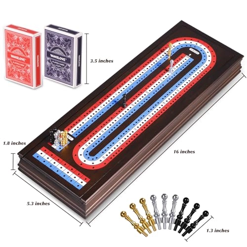 Cribbage Board - Magnetic 3-Track Scoreboard 9 Metal Pegs