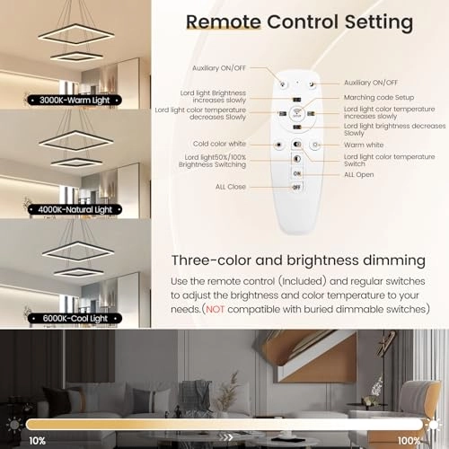 2 Square Chandelier - 3000K-6000K Dimmable