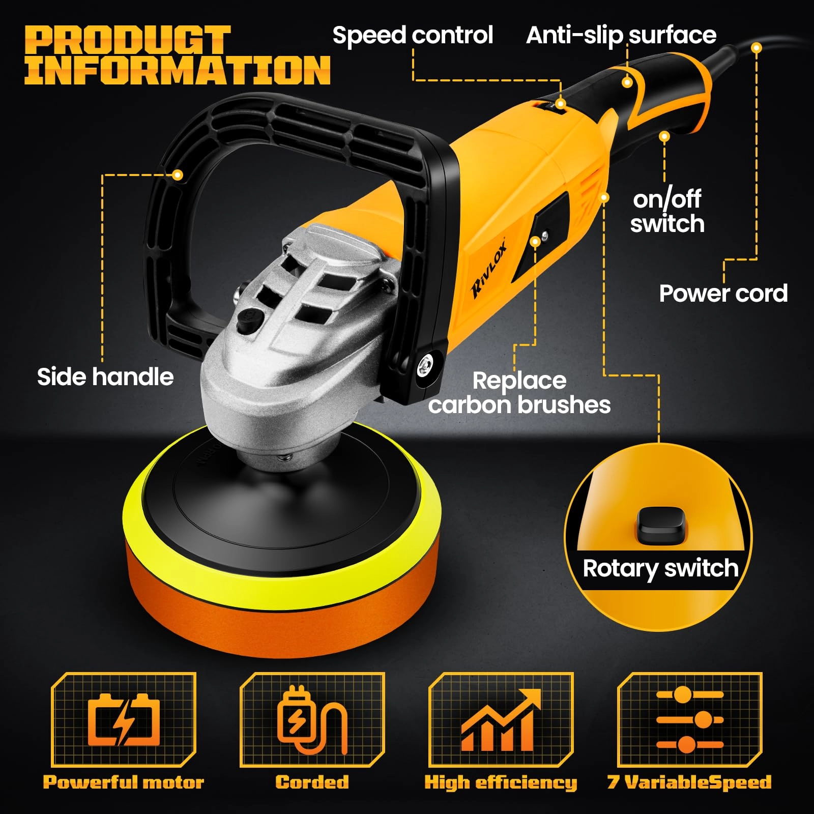 Car Polisher - 1600W 5/6/7 Inch