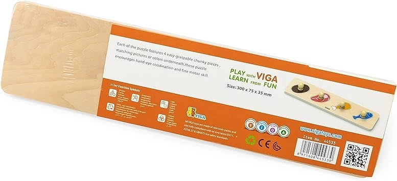 Wooden Flat Puzzle Set Meat & Fish - Suitable for 12 months & above 4 Pcs