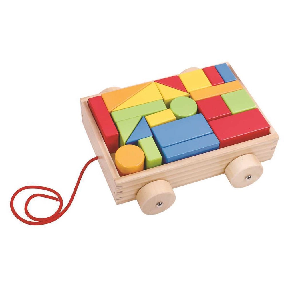 Tooky Toy Pull Along Wooden Cart - 21 Blocks