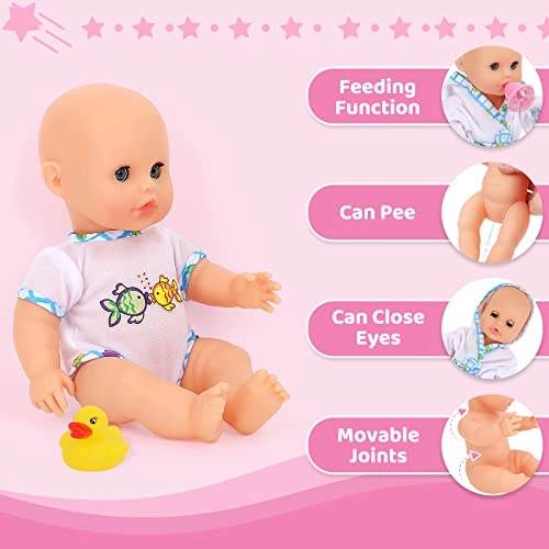 Baby Doll Set with Bathtub - 11PCS Pink