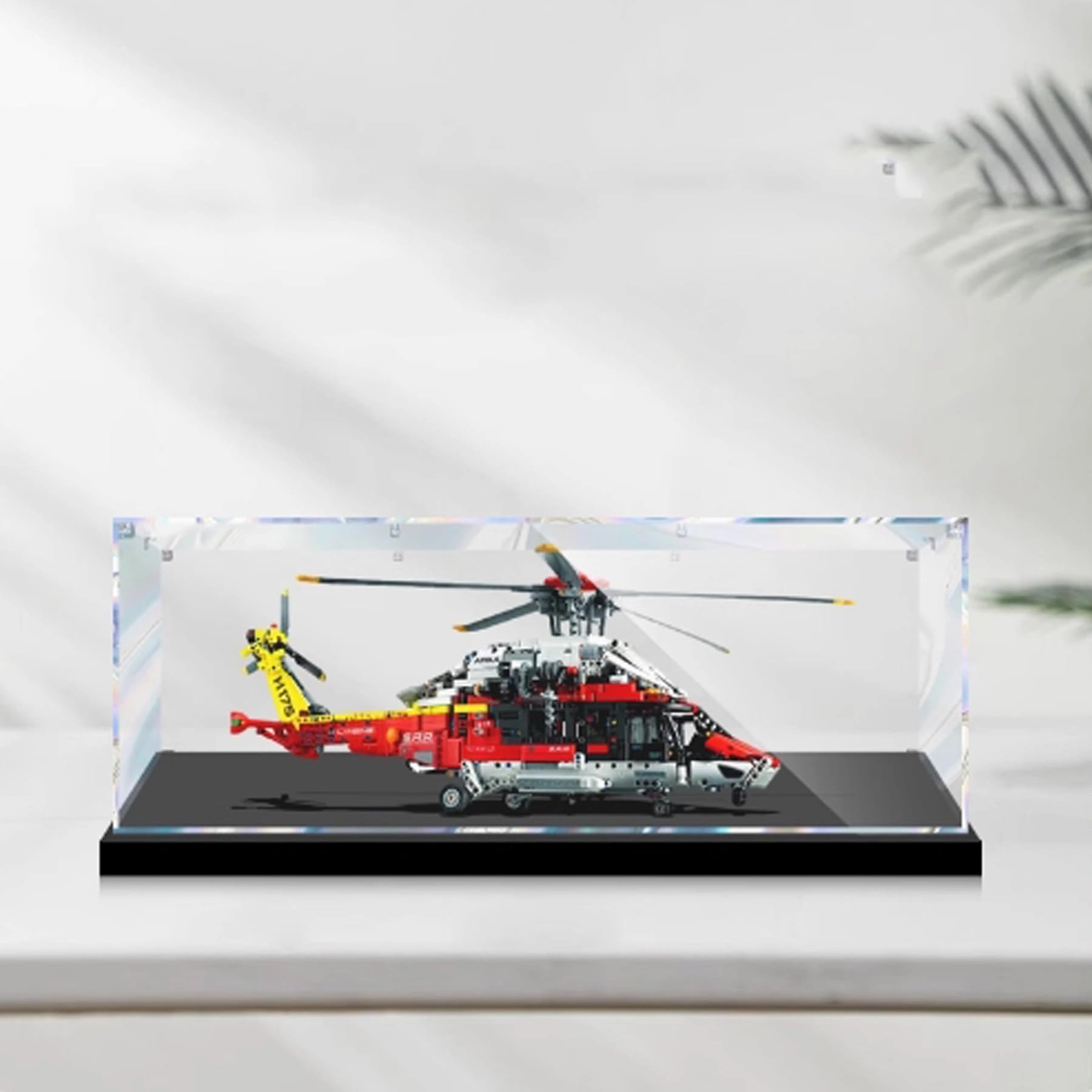 FEIRUBO Lego 42145 Rescue Helicopter Acrylic Display Box - 75 x 55 x 30 cm Black Base