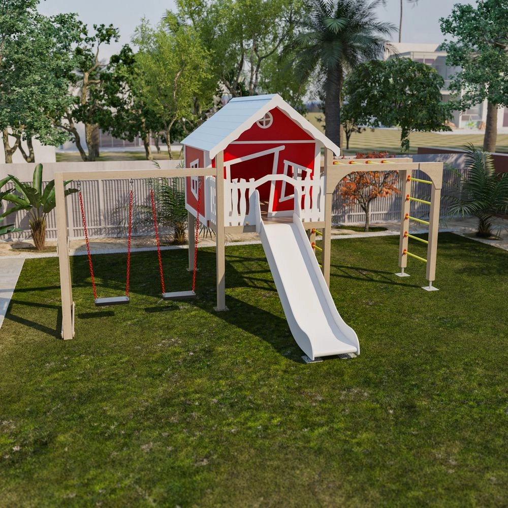 Playhouse - Platform Wall Ramp Slide Swing