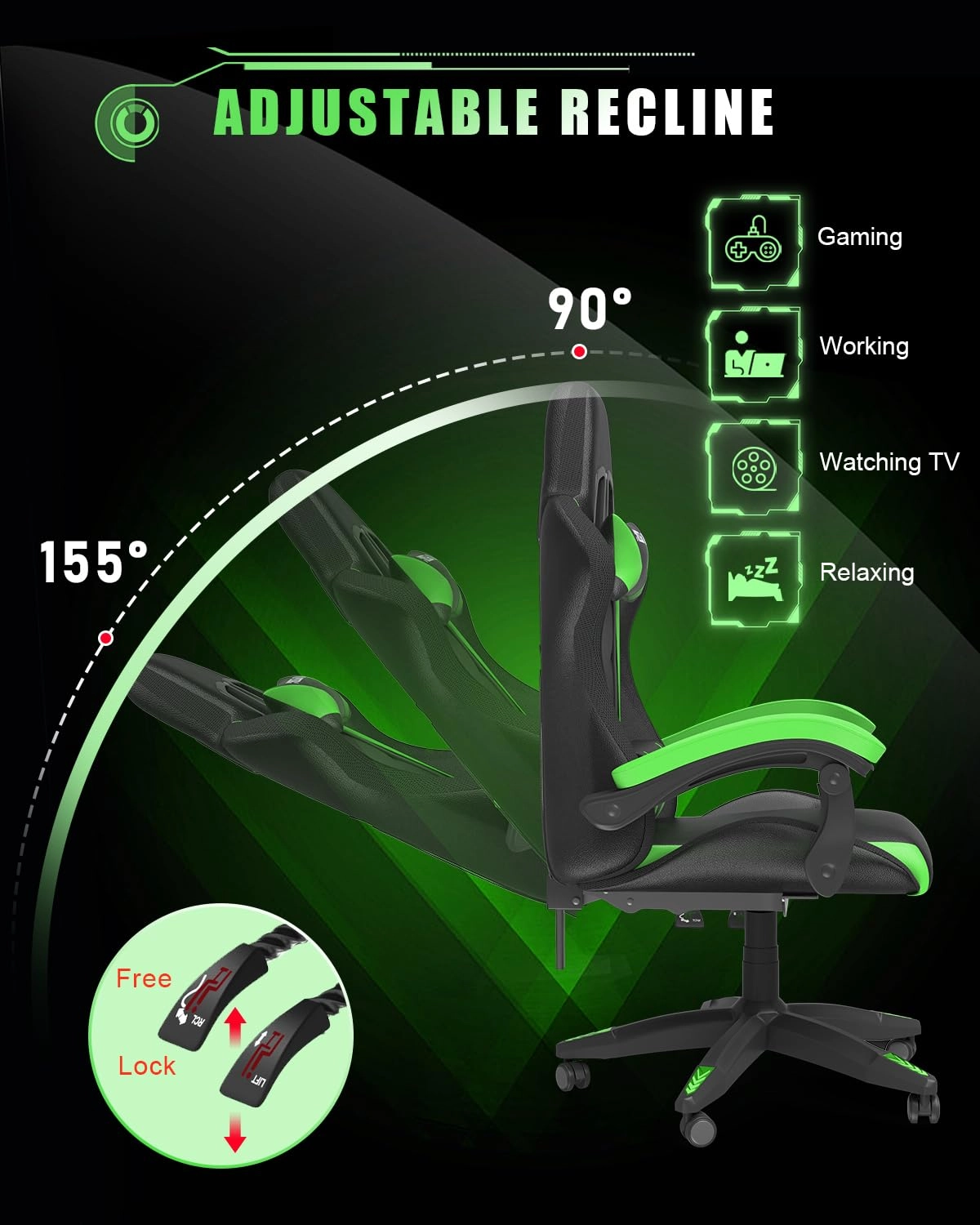 white LED gaming chair - RGB Reclining PU Leather
