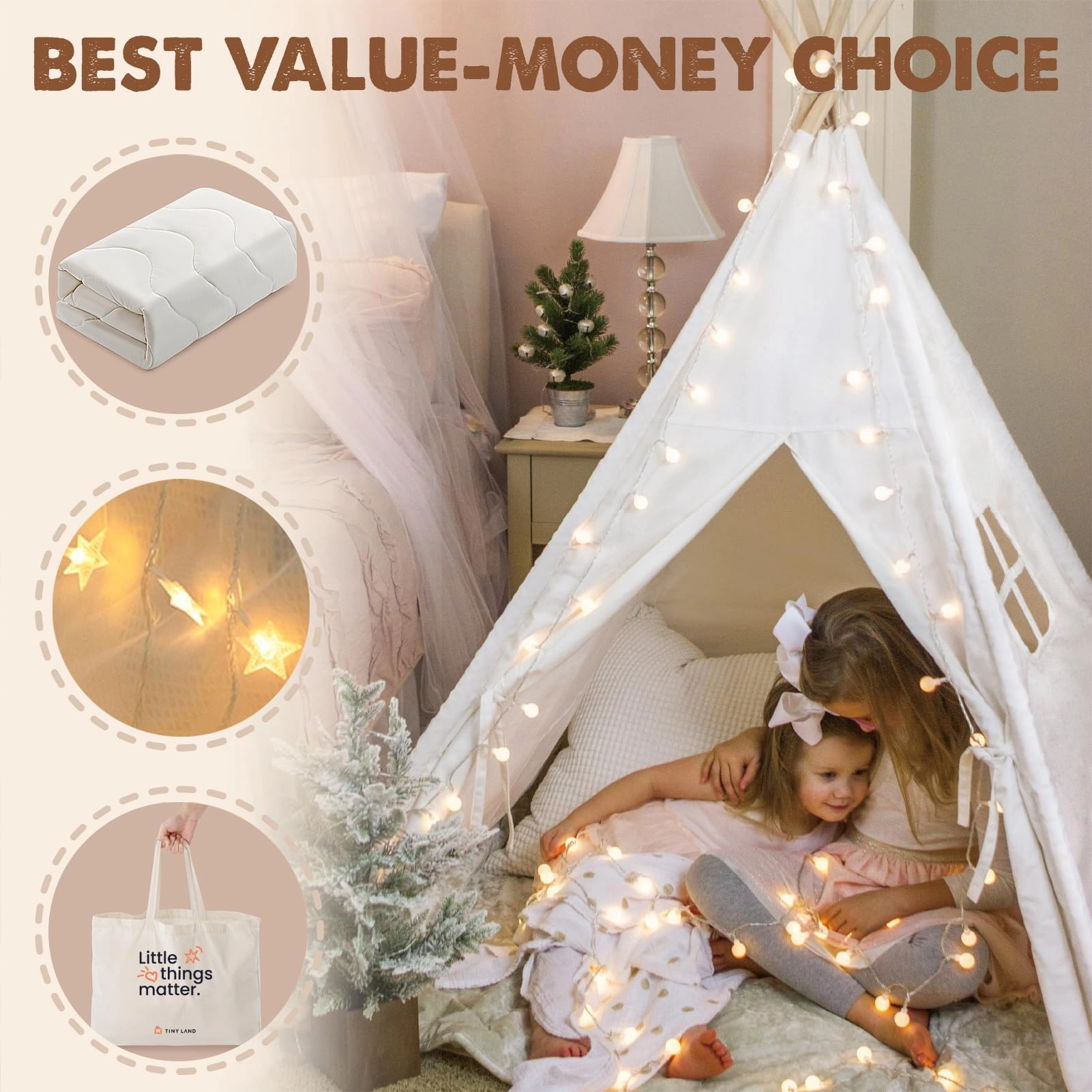 Teepee Tent - 48 inches (W) x 48 inches (L) x 66 inches (H) Raw White Canvas