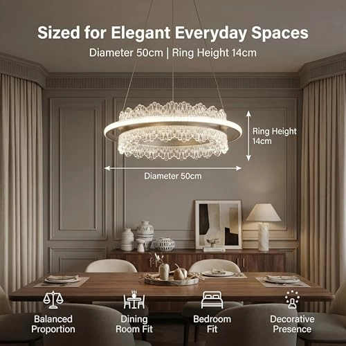 Round LED Chandelier - 3000K–6000K Dimmable