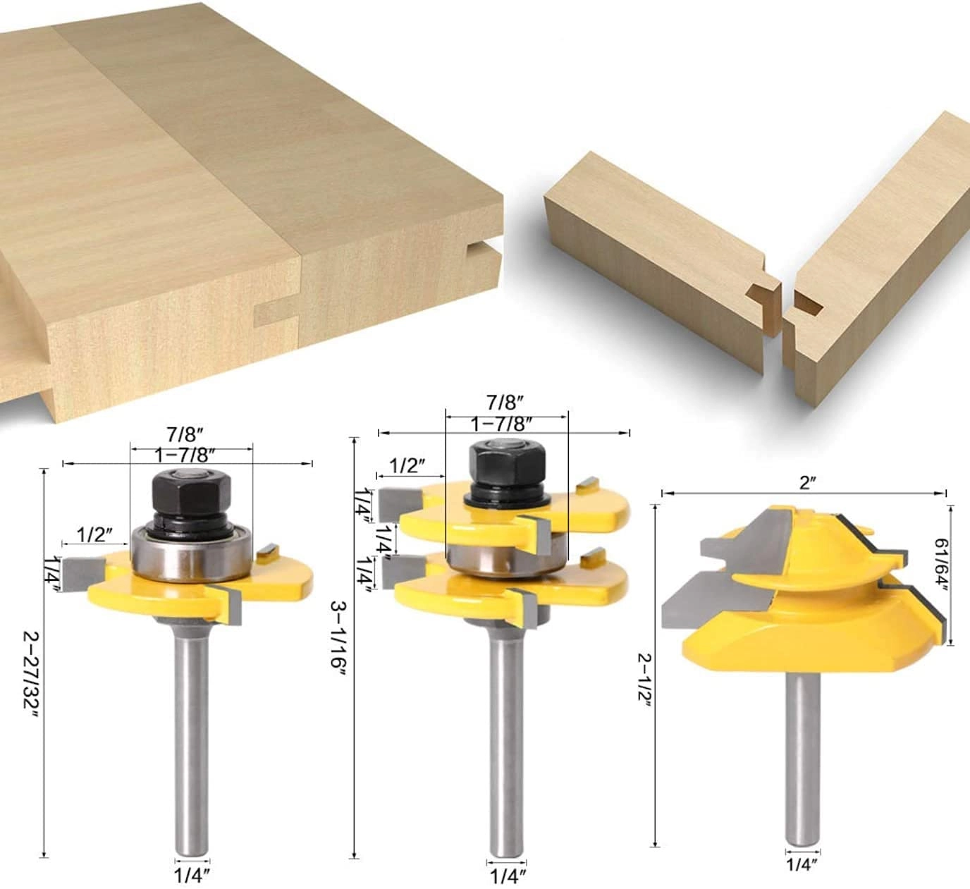 Lock Miter - 1/4-Inch Shank + Tongue and Groove - 2Pcs