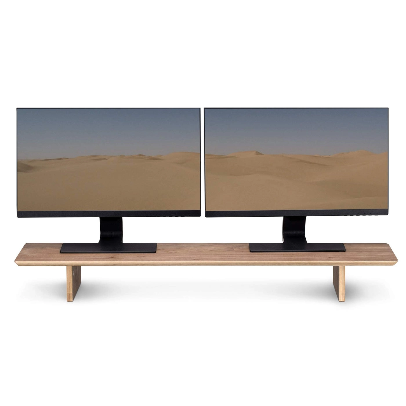Navaris Dual Monitor Stand - Real Wood Double Width