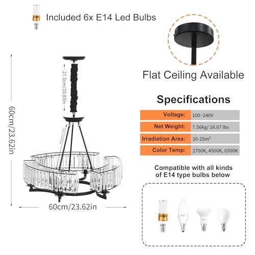 Crystal Chandelier - 2700K 4500K 6500K Dimmable