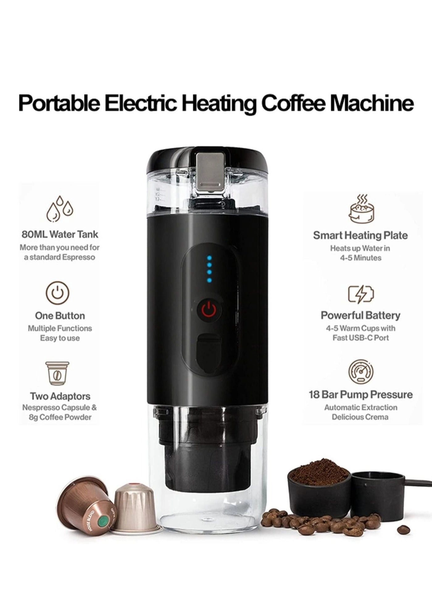 Portable Electric Coffee Brewer - Automatic Espresso Maker 95°C Extraction