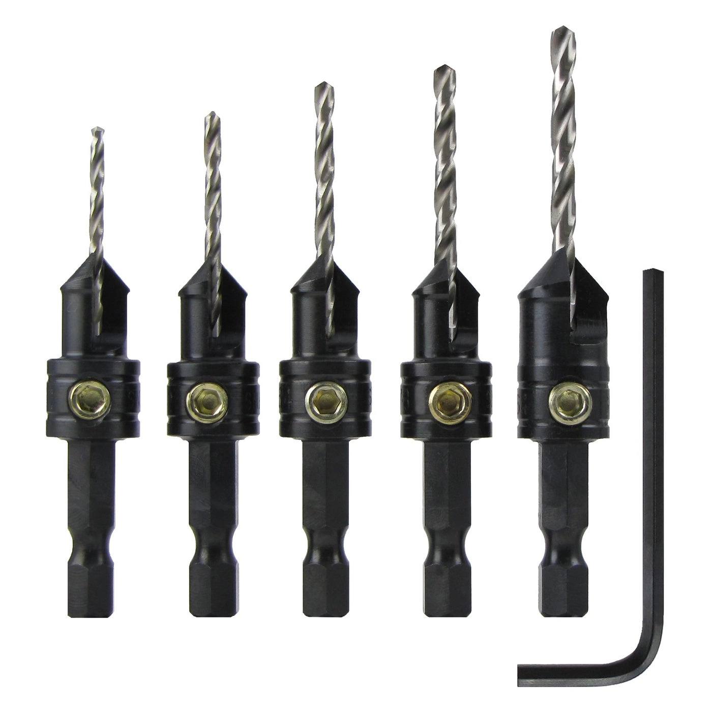 Snappy QuickChange Countersink Drill Bit Set - Gold 5 5/64x3/8 3/32x3/8 7/64x3/8 1/8x3/8 9/64x1/2