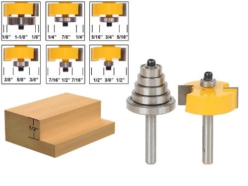 Rabbet & Bearing Router Bit Set - 1/4-Inch Shank 6 Bearings
