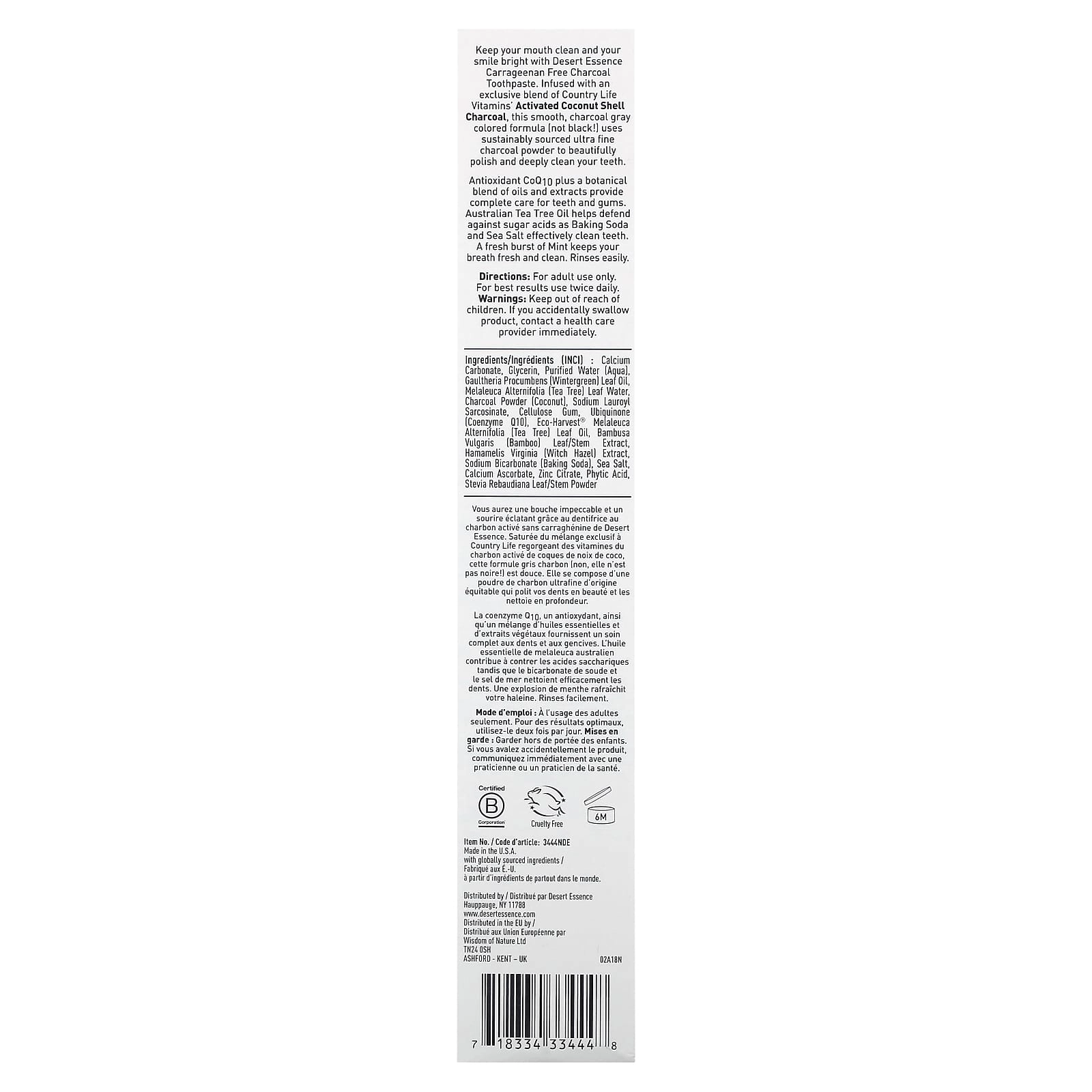 Activated Charcoal Fresh Mint Toothpaste 176 g