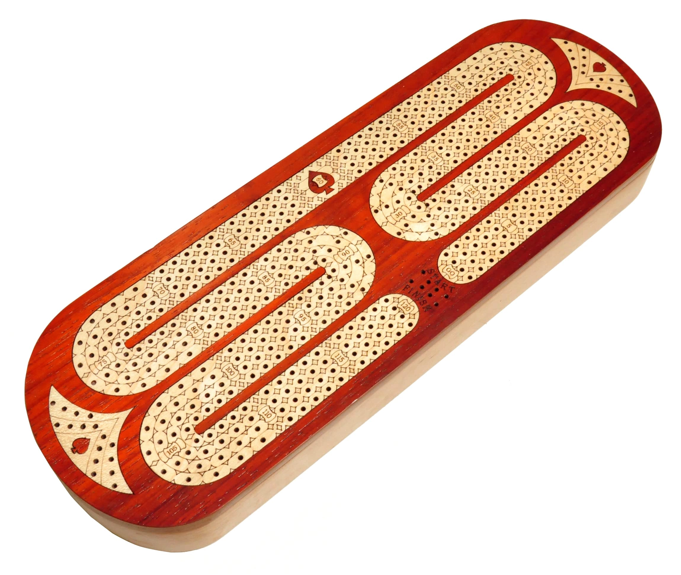 Continuous 4 Track Cribbage Board - Blood Wood Maple Wood