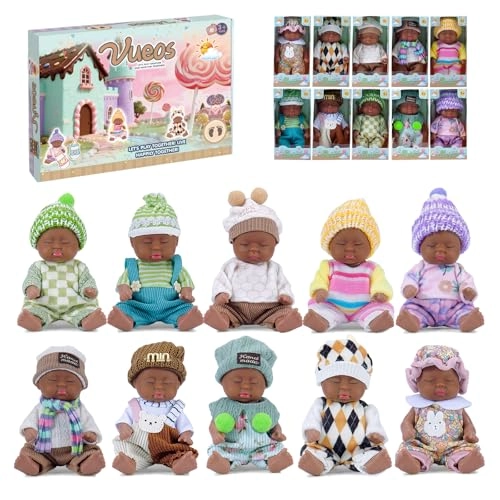 Vueos Reborn Baby Doll - 5 Inch 10 Pcs African American Ages 3+ Bundle