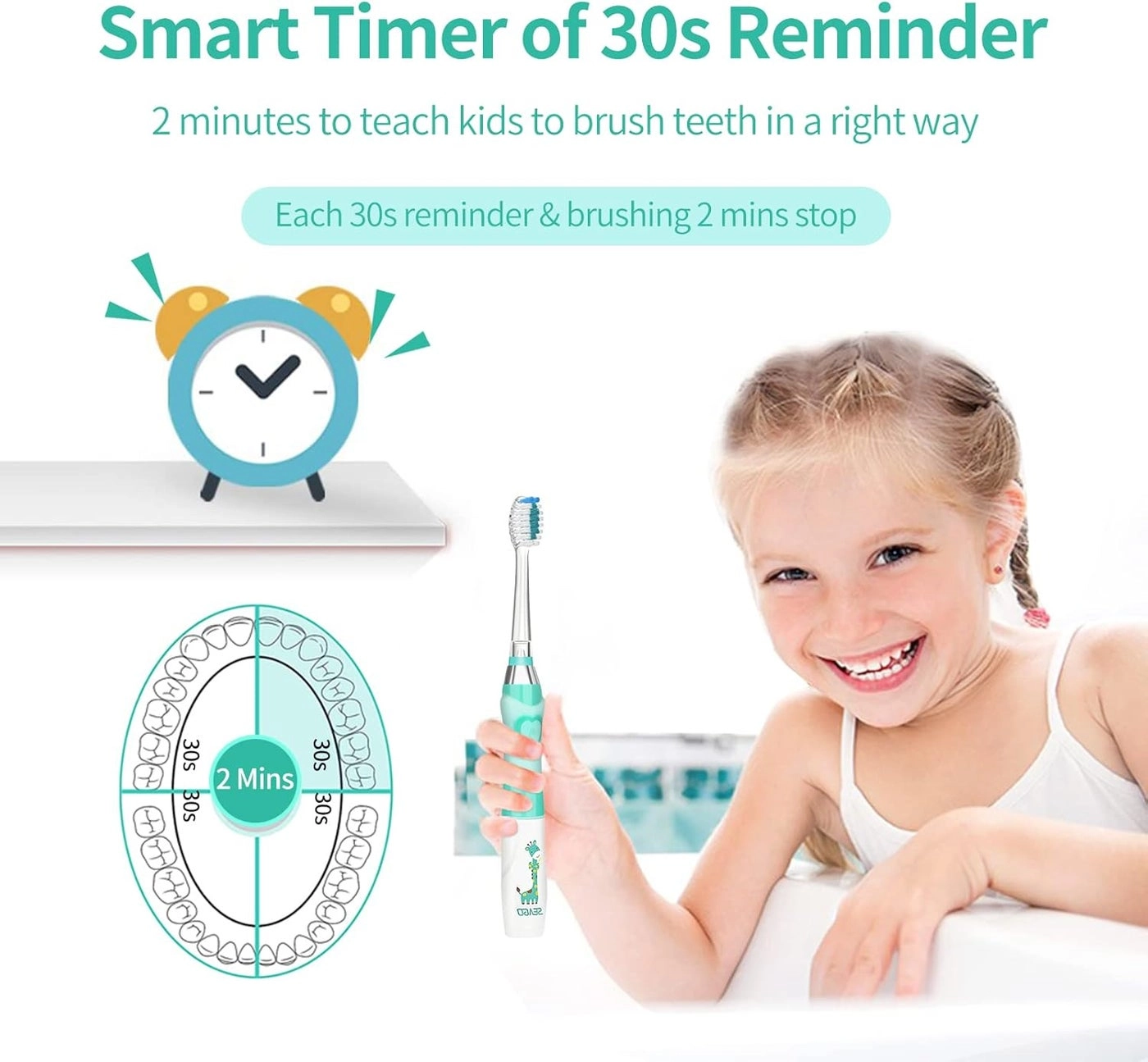 Toddler Electric Toothbrushes - 4 Brush Heads Smart Timer Suction Base
