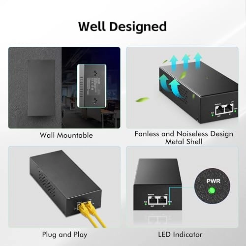 2.5 Gigabit PoE+ Injector - 48V 90W 2 802.3af/at/bt 100/1000/2500Mbps