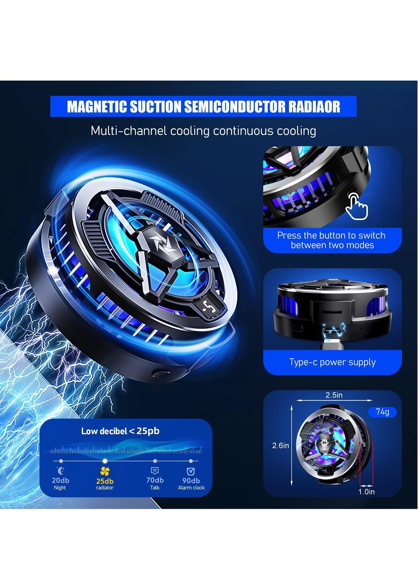 Phone Cooler Fan - Magnetic Built-In Battery iPhone Compatible