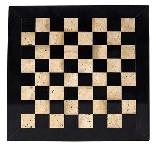 Marble Chess Board - 15 Inch Handmade Travertine and White Stone