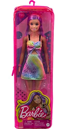 Barbie Fashionistas Doll #190 - Blonde Hair with Purple Streaks Romper Dress Yellow Wedge Sneakers Ages 3+
