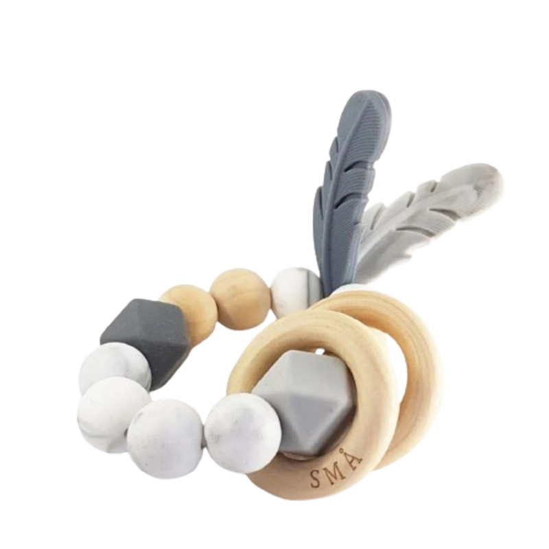 Feather Baby Teether - Mint Silicone Beechwood