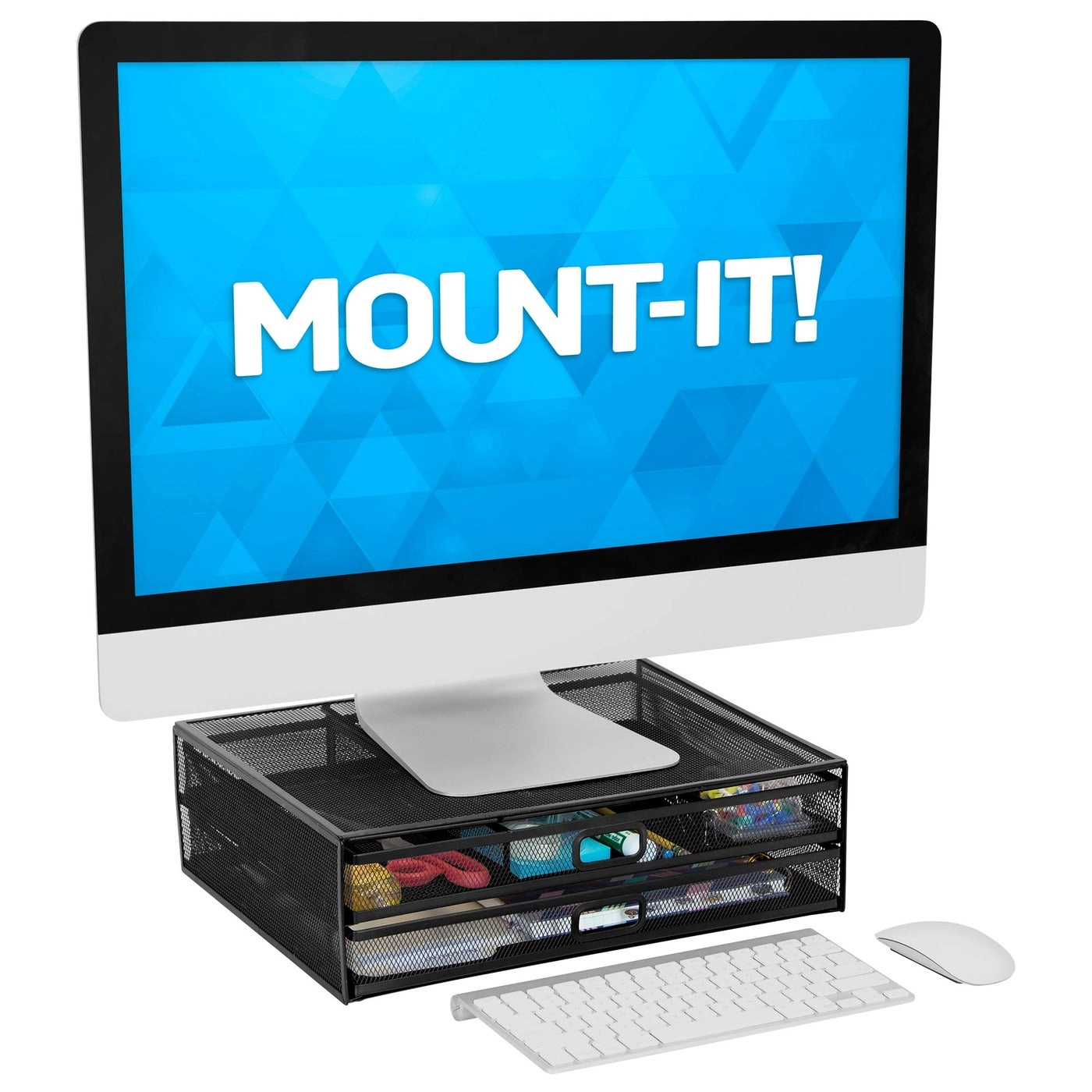Computer Monitor Stand - With Drawers Metal Mesh Riser