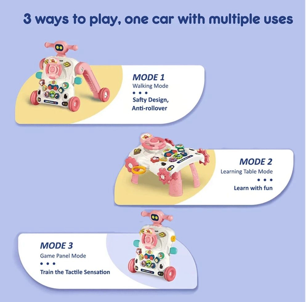 3-in-1 Baby Walker - Musical Keyboard Learning Table Mode