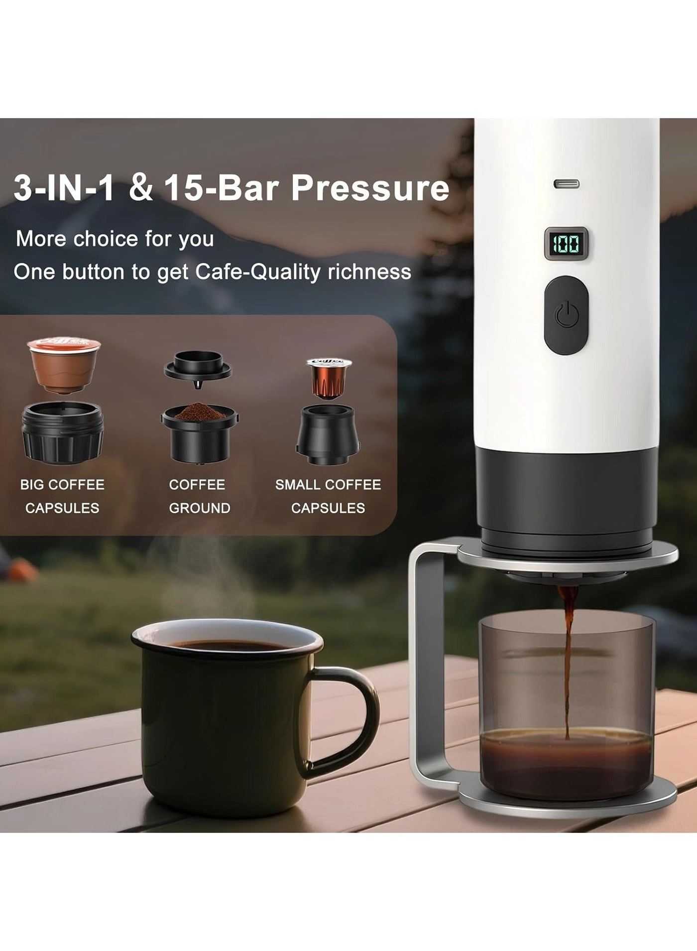 Portable Electric Espresso Machine - 90 ml ground coffee NS capsules Dolce Gusto pods