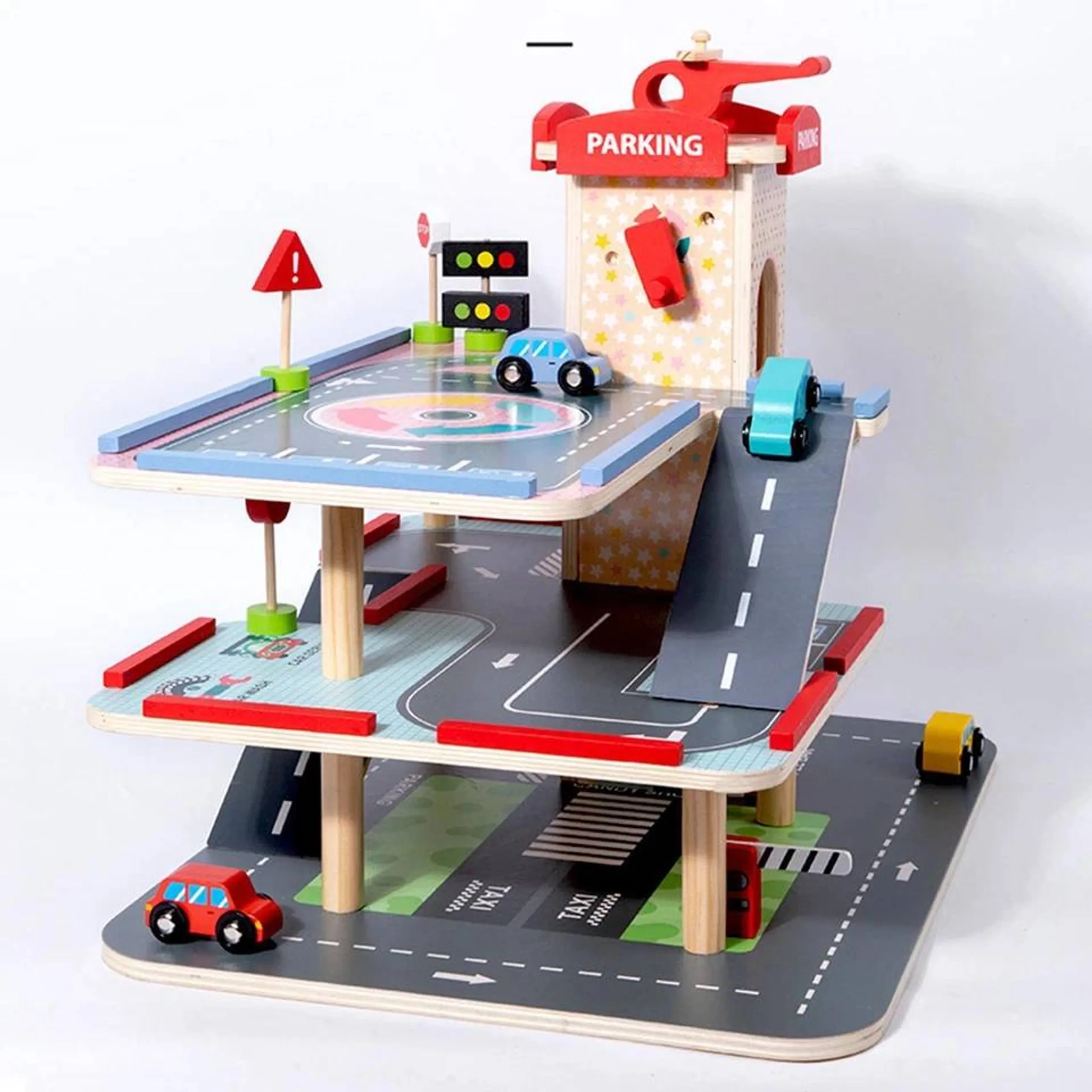 3 Level Engaging Wooden Parking Play Set