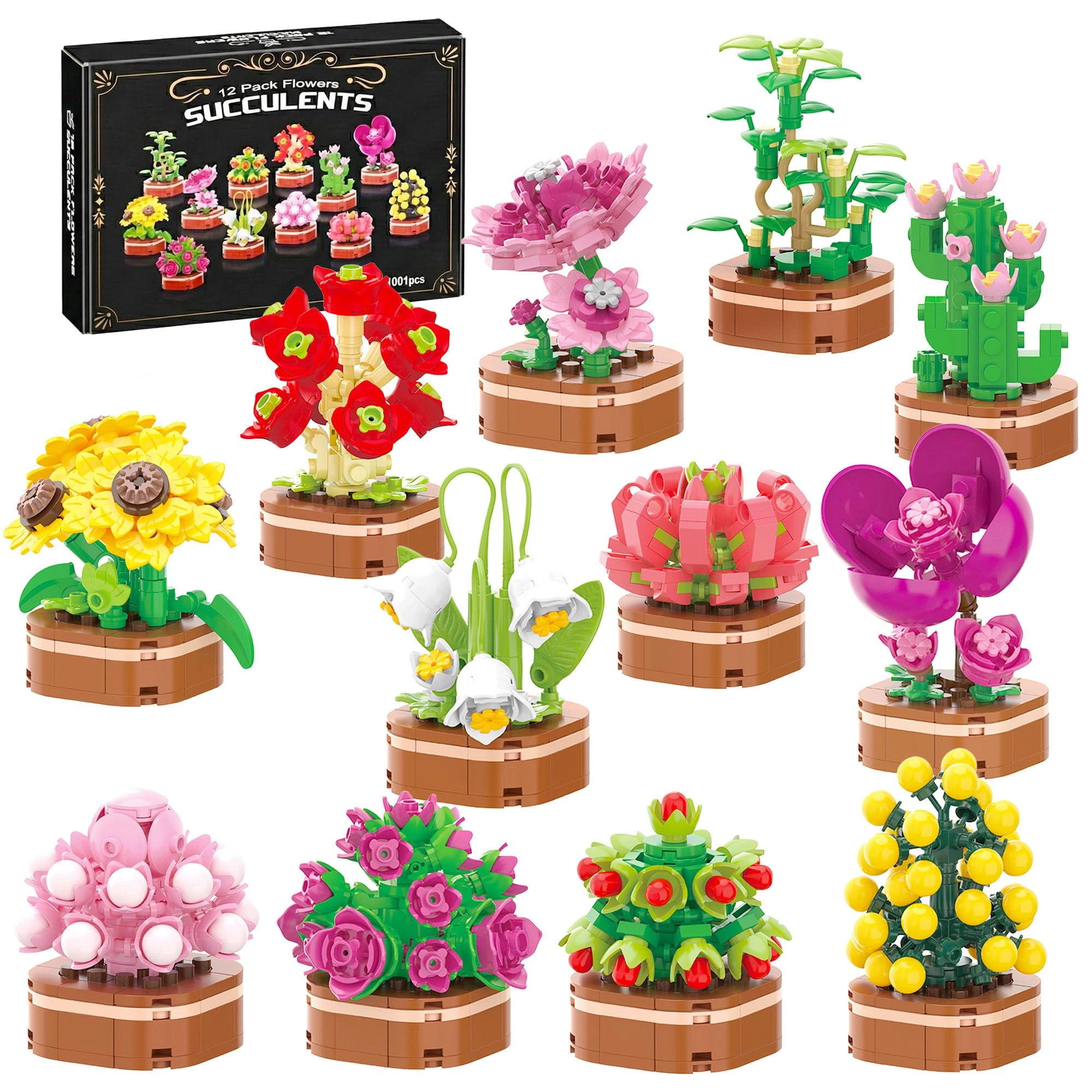 Zinat Flower Succulent Building Blocks Set - 1001 pcs Botanical