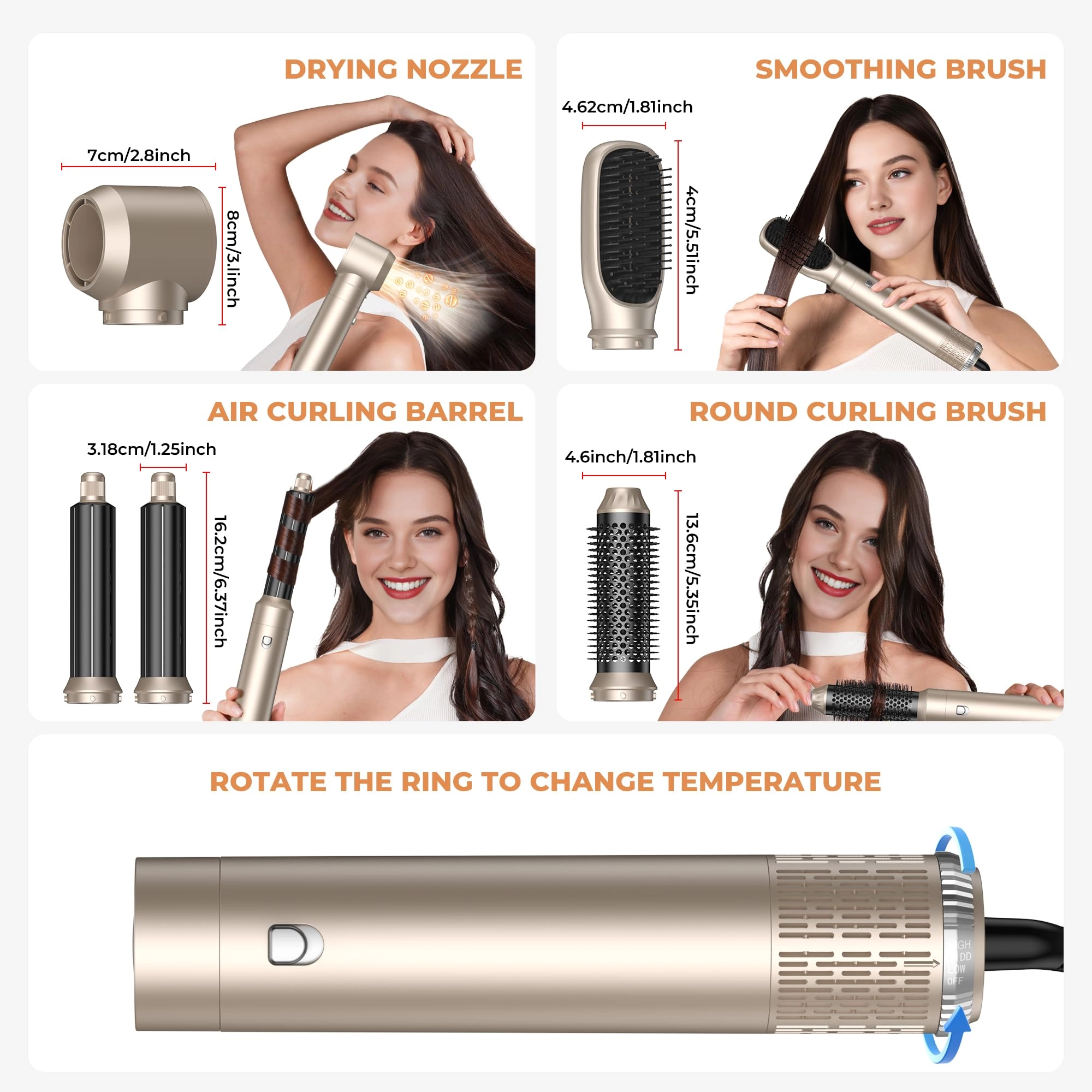 5 in 1 Hair Dryer Brush Set - Gold 700 watts