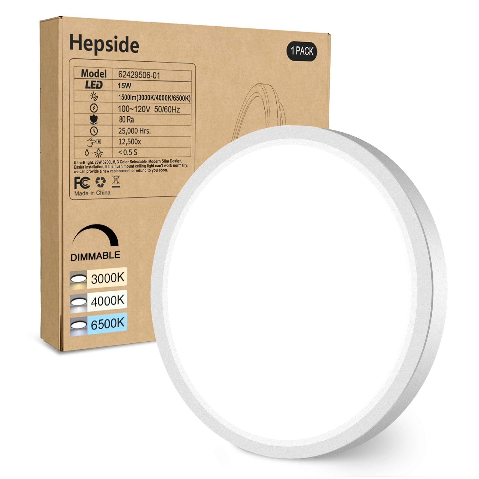 Flush Mount LED Ceiling Light - 3000K 4500K 6000K Dimmable