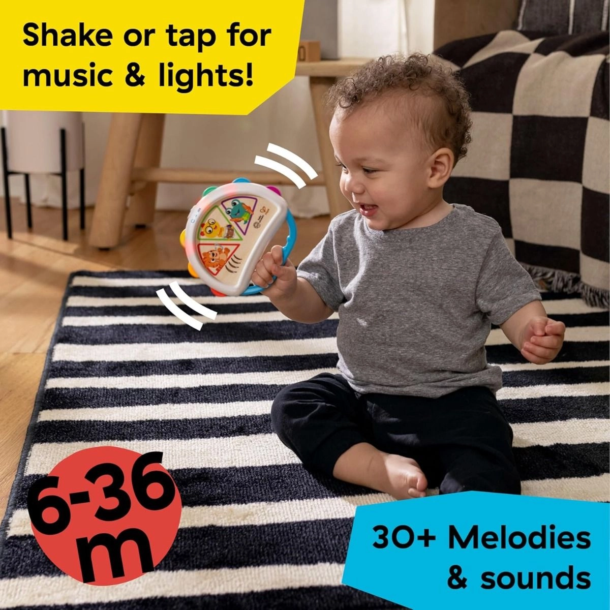 Hape Tap & Shake Magic Touch Tambourine - 30+ melodies 6-36 months
